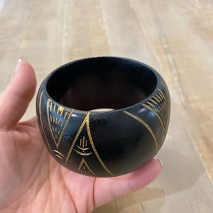 Dark Brown Wood Carved Light Bangle Bracelet